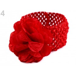 Lot 4 Bandeaux serre-tête élastique avec fleur / Blanc, rose, rouge, corail / accessoire cheveux pour enfants, bébés