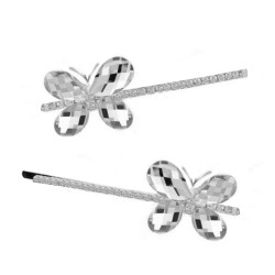 2 Barrettes papillon cristal cristal