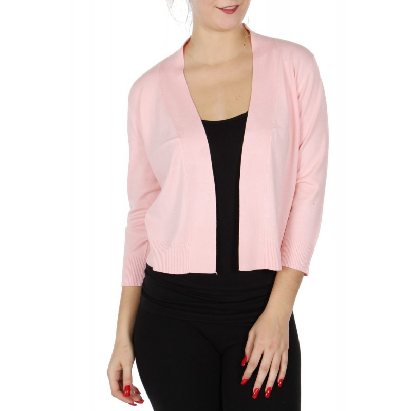 Boléro rose en jersey extensible à manches mi-longues / Nombreux coloris / Petite veste courte en maille 