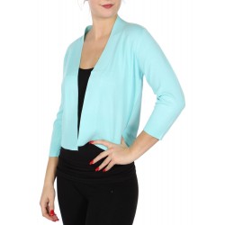 Boléro bleu turquoise en jersey extensible à manches mi-longues / Nombreux coloris / Petite veste courte en maille 