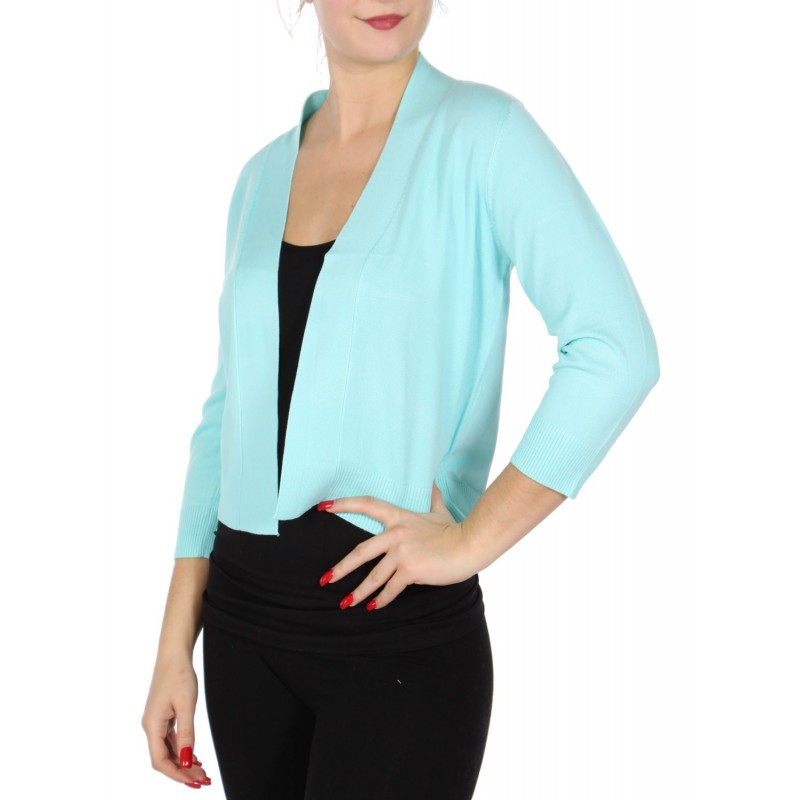 Boléro bleu turquoise en jersey extensible à manches mi-longues / Nombreux coloris / Petite veste courte en maille 