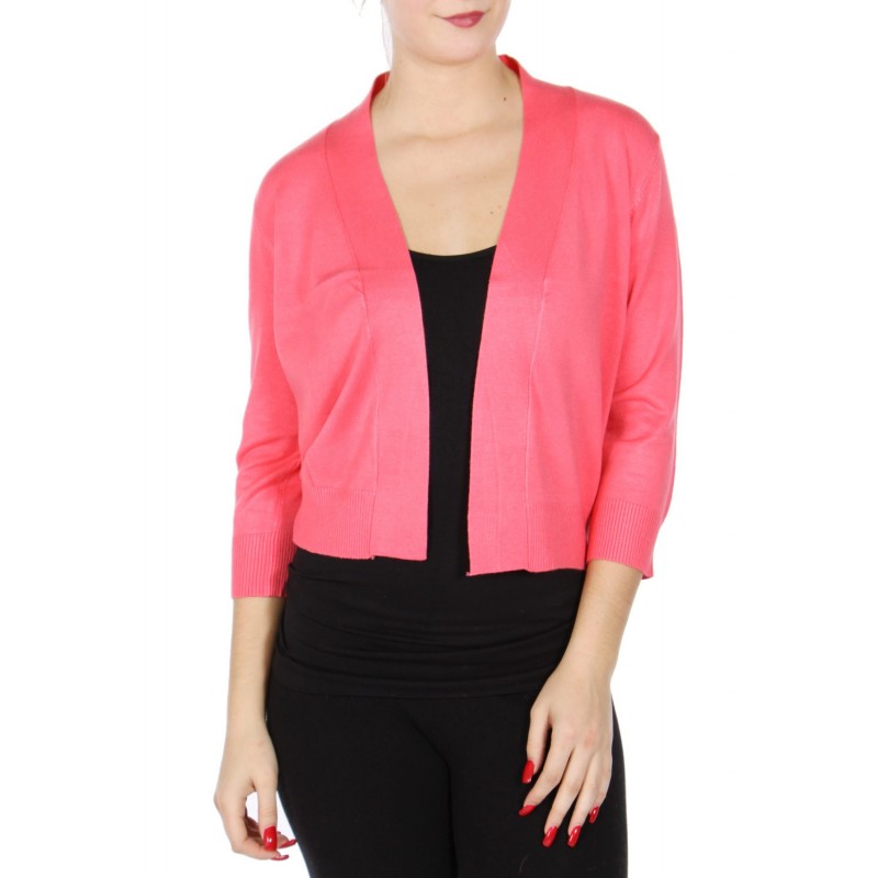 Boléro corail en jersey extensible à manches mi-longues / Nombreux coloris / Petite veste courte en maille 