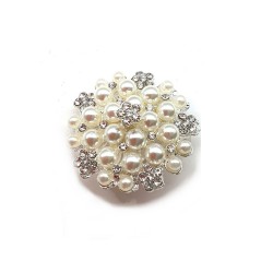 Broche perles ivoires et cristaux 28mm 