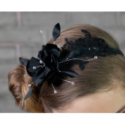 Accessoire pour coiffure noir avec plumes 